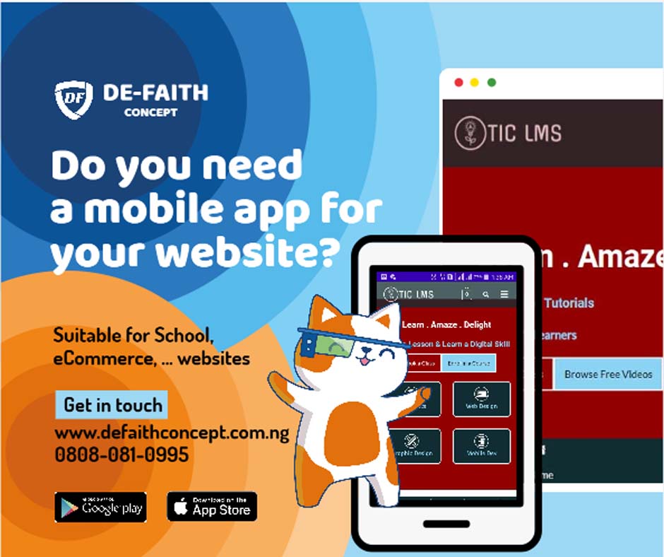 Optimized website design De-Faith Concept mobile app advert