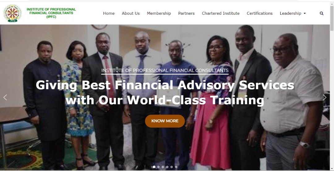 Optimized website design De-Faith Institute of Professional Financial Consultants (IPFC)